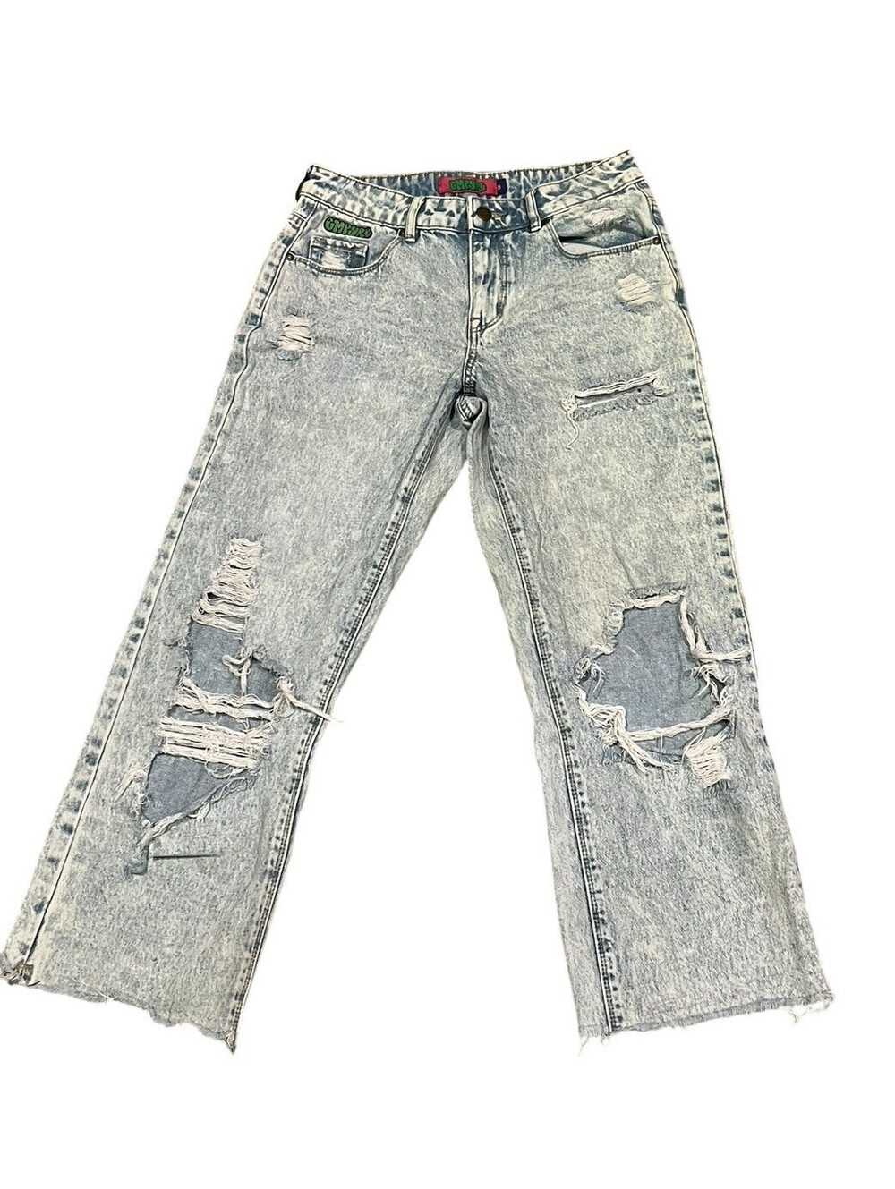 Empyre Women’s Size 0 Acid Wash Distressed Wide Leg Jeans Raw Hem Y2K